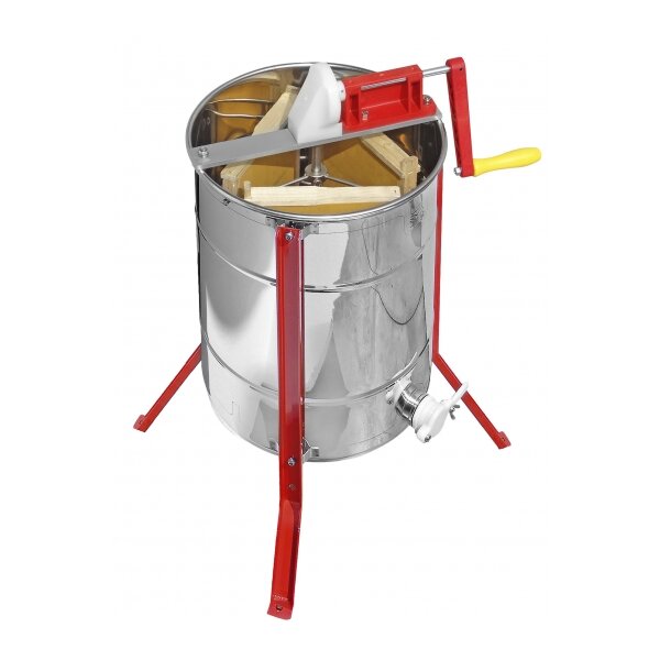 Tangential extractor "Micro" with manual drive, stainless steel extractor basket for 3 Dadant or long straw honeycombs