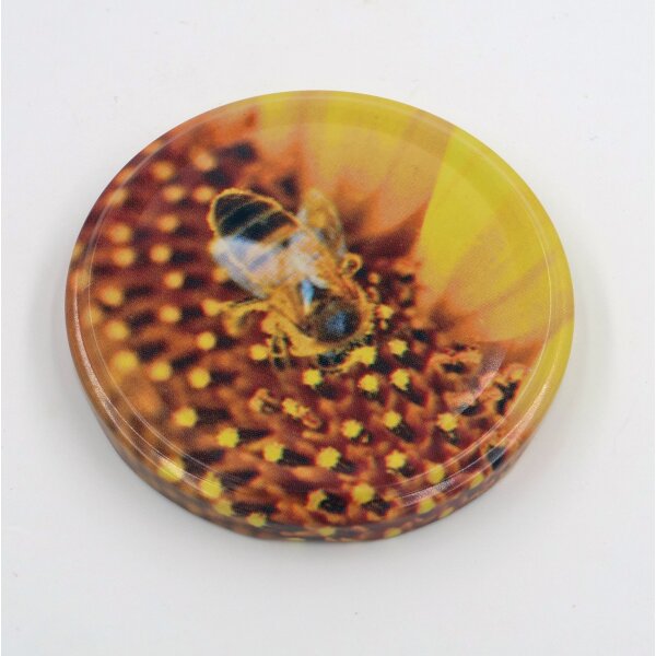 Twist Off Deckel TO82  Sonnenblume mit Biene für 500g Honigglas