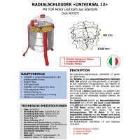 Radial Honigschleuder UNIVERSAL für 12 Waben mit TOP Motor aus Edelstahl