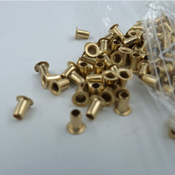 Framing - eyelets brass plated 250 pieces hole 3mm x 5mm long