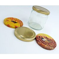 Rundglas mit Twist-off Deckel Gold mit Wabenmuster für 500g Honig