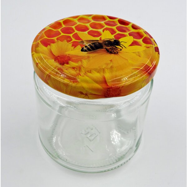 Round jar with twist off lid bee flower honeycomb for 250g honey jar